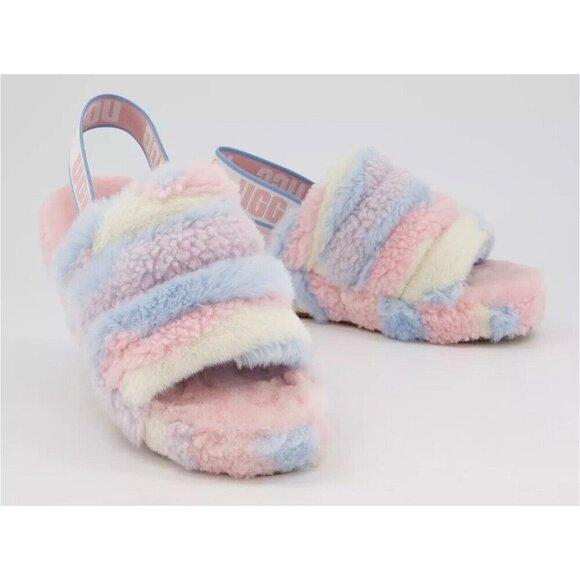 UGG Fluff Yeah Slide Cali Collage Pride Stripes Pastel Rainbow US 7 - Picture 9 of 16